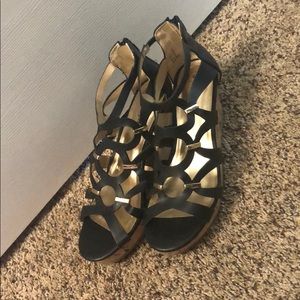 gold and black high heels